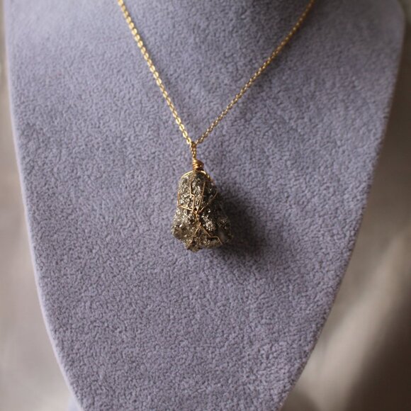 Raw Pyrite Wire-Wrapped Pendant Necklace - Picture 4 of 4